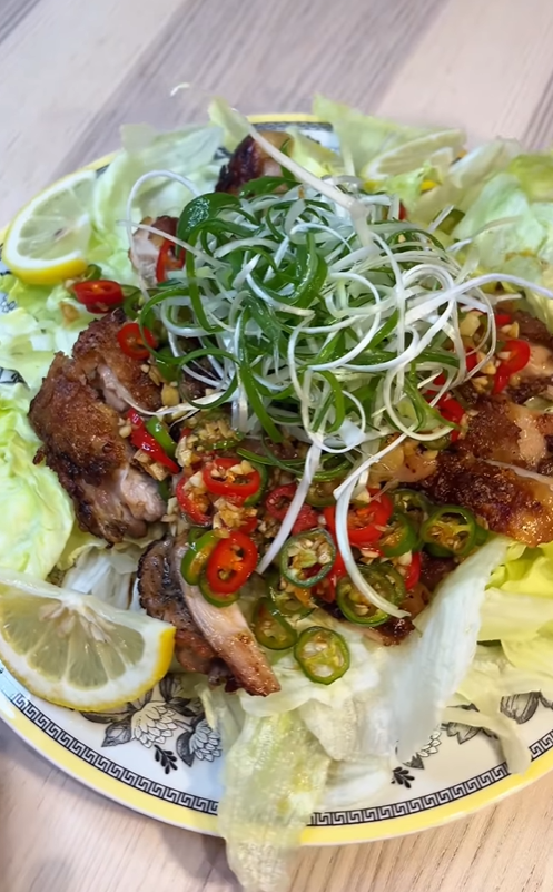 Crispy Lemon Soy Chili Chicken Salad Yuringi Style with lemon soy dressing